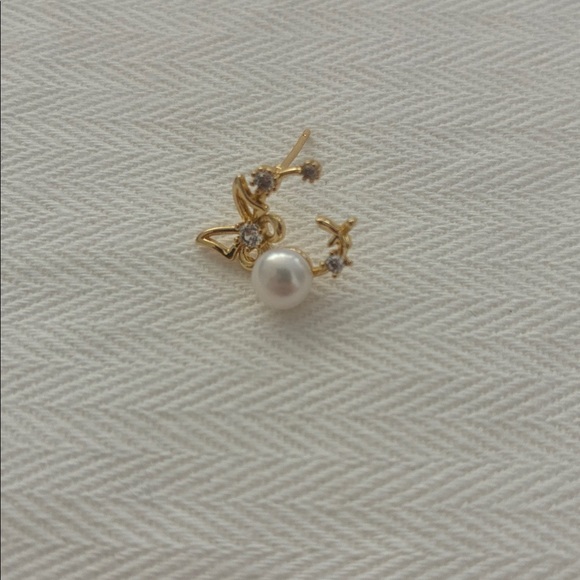 Gold Butterfly Pearl Earrings | Sterling Silver Posts | Affordable Gift for Her - Picture 4 of 7